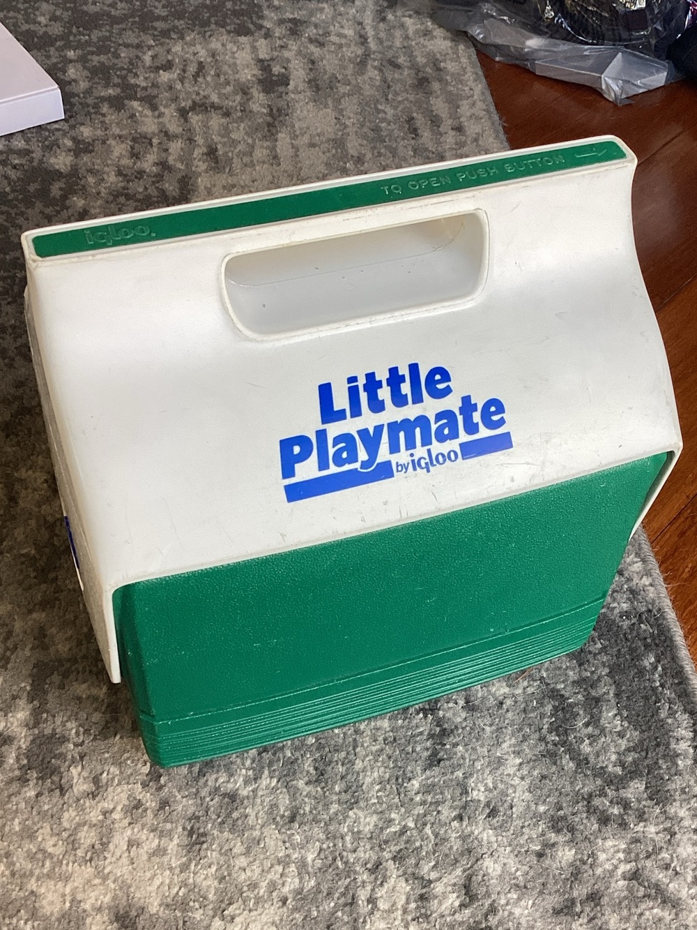 Vintage Igloo Little Playmate Royal Blue Green Mini Cooler Lunch Box Fits 6 Cans